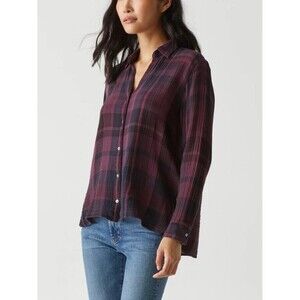 Michael Stars Women Leo Plaid Gauze Button Down Long Sleeve Shirt Sz XL